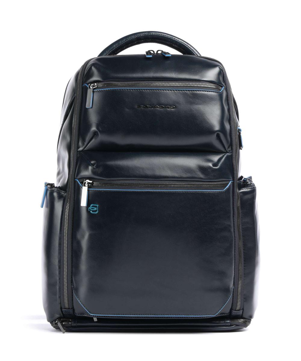 Синий кожаный рюкзак Piquadro CA6592B2BM Blue Square с передними карманами